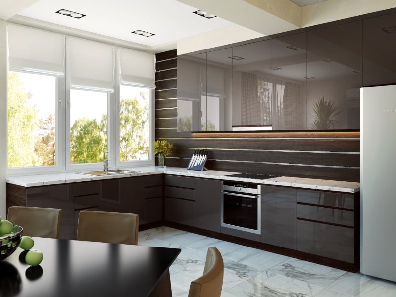 Deep Coffee L-Shaped Modular Kitchen